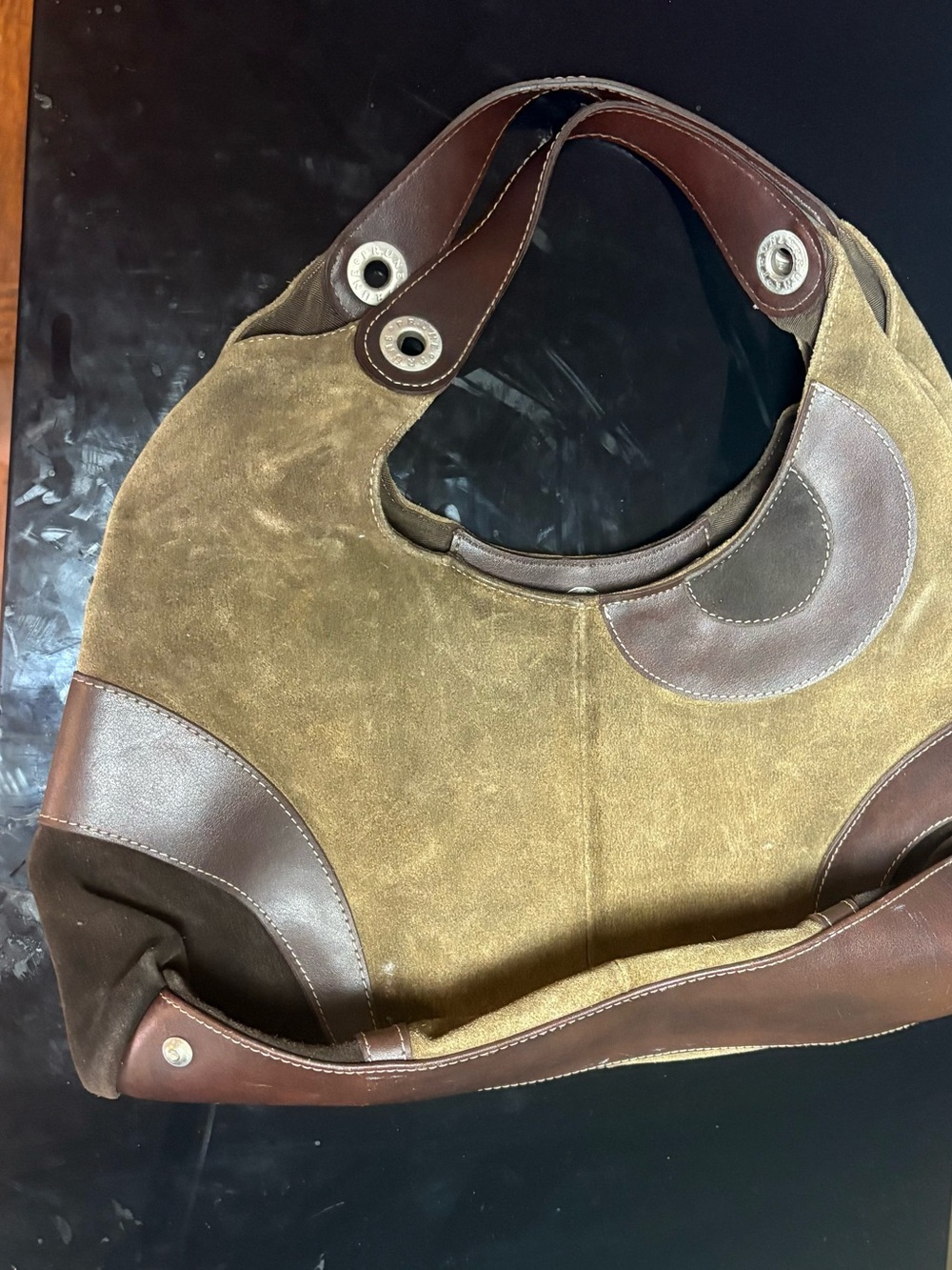 Prune Brown Suede and Leather Hobo Bag - Picture 2 of 6